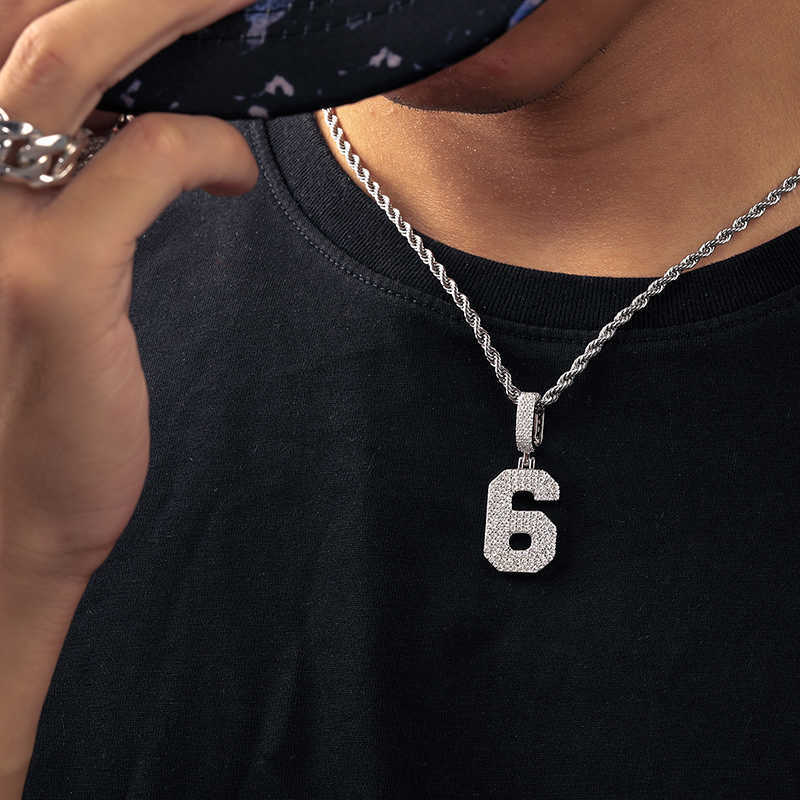 Elegant Dazzg Fine Jewelry Sterg Sier VVS Moissanite Dia Iced Out Arabic Numbers Pendant Charm Necklace For Men Women