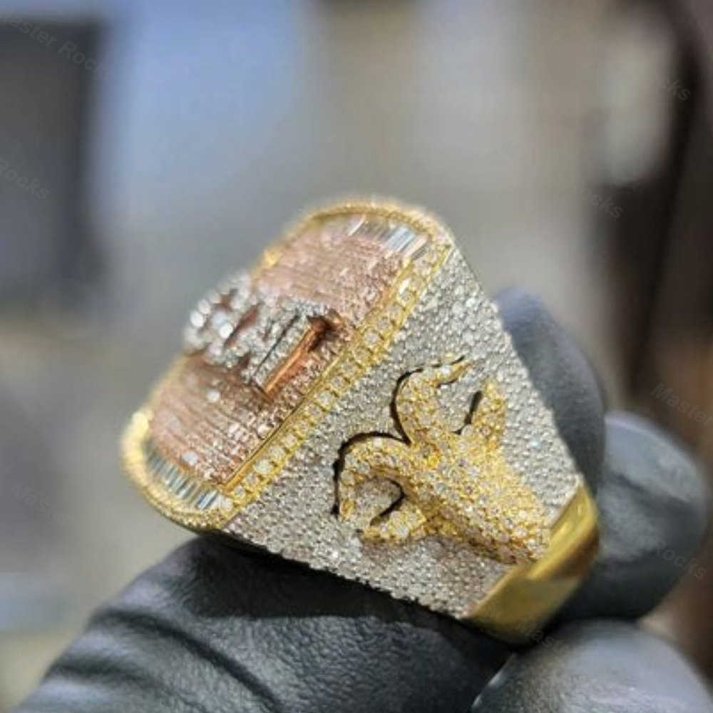 Rapper's Fully Iced Hip Hop Championship Ring 3D Pattern 925 Silver Moissanite Diamond Mens Iced Out Ring