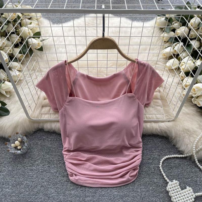 Women's T Shirts Sexy Solid Pleated Square Neck Short Sleeve Slim Blouse Elegant Korean Fashion Shirt Summer Women Clothing, Black
Women's T Shirts Sexy Solid Pleated Square Neck Short Sleeve Slim Blouse Elegant Korean Fashion Shirt Summer Women Clothing, Black