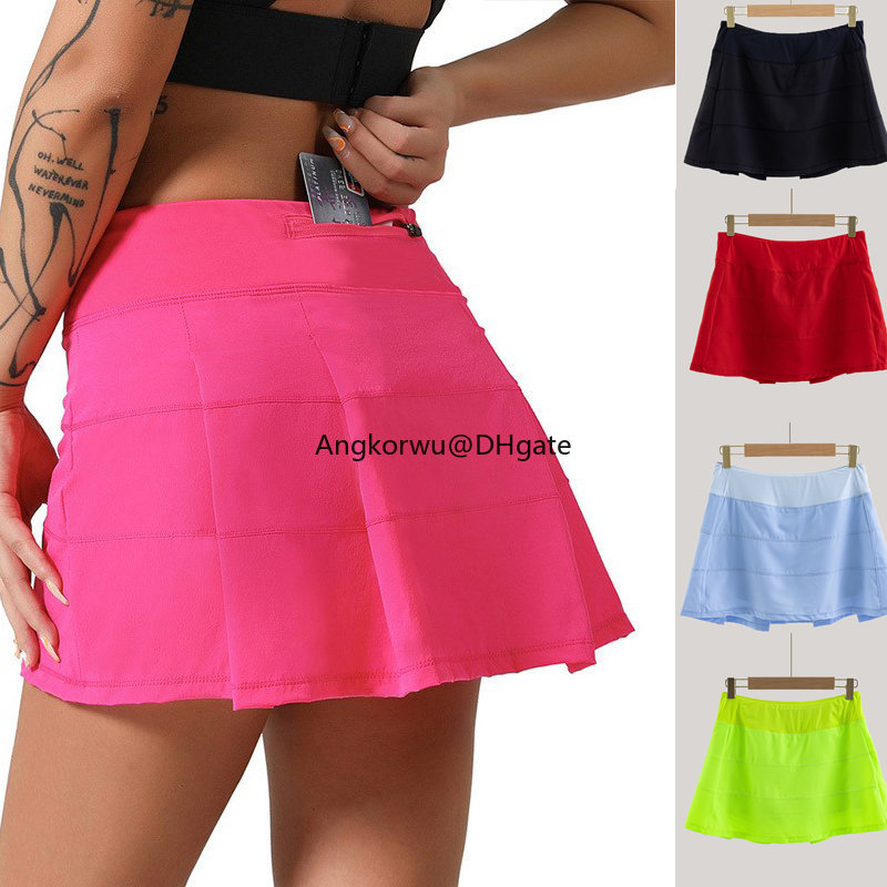 

Lu Sports Short Skirt Pace Rival Quick Dried Pleated Tennis Skirt Anti glare with Lining Running Shorts Dance Hot Skirt with Pockets and Earphone Holes, With l logo