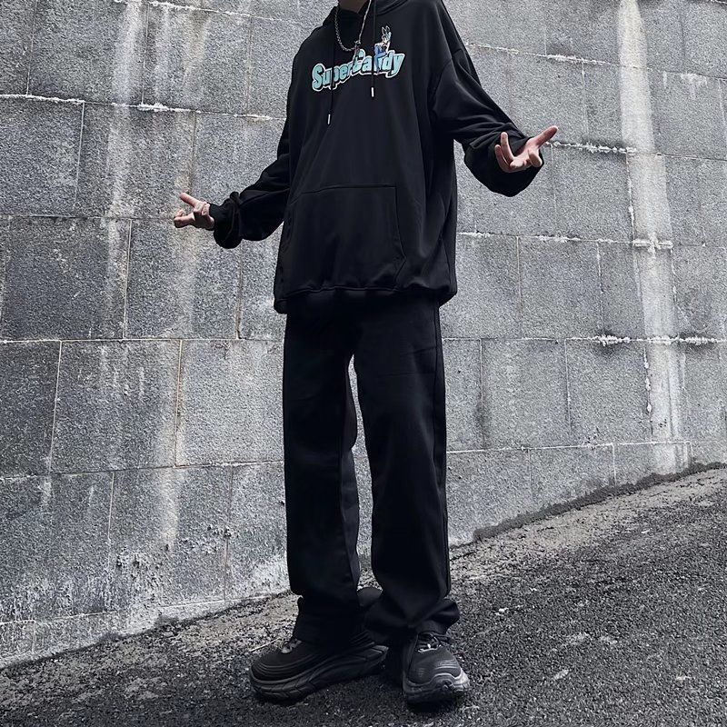 Men s Jeans Loose Trendy Retro Trousers Patch Raw Edge Versatile High Street Straight Leg Mopping 230629