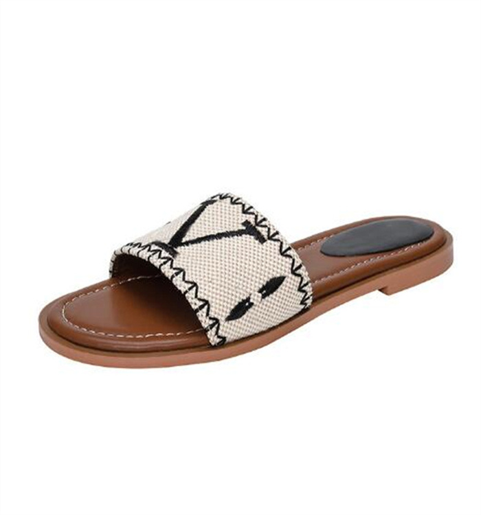 Designer Slides Women Embroidered Fabric Slippers Slide Sandals Luxury Letter Sandal Printed Fabric Slippers Flat Heel Fashion Summer Beach Shoes