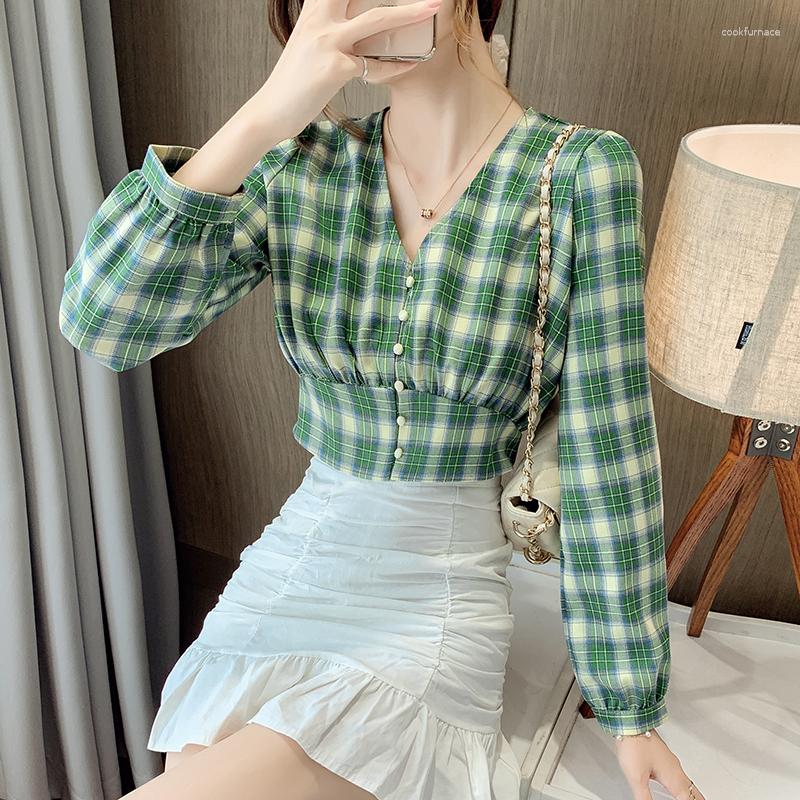 Women' Blouses Blouse Women Short French Grid Shirt Women' Autumn Long-sleeved V-neck Splicing Slim Female Sweet Vintage Crop Top, As the picture
Women' Blouses Blouse Women Short French Grid Shirt Women' Autumn Long-sleeved V-neck Splicing Slim Female Sweet Vintage Crop Top, As the picture