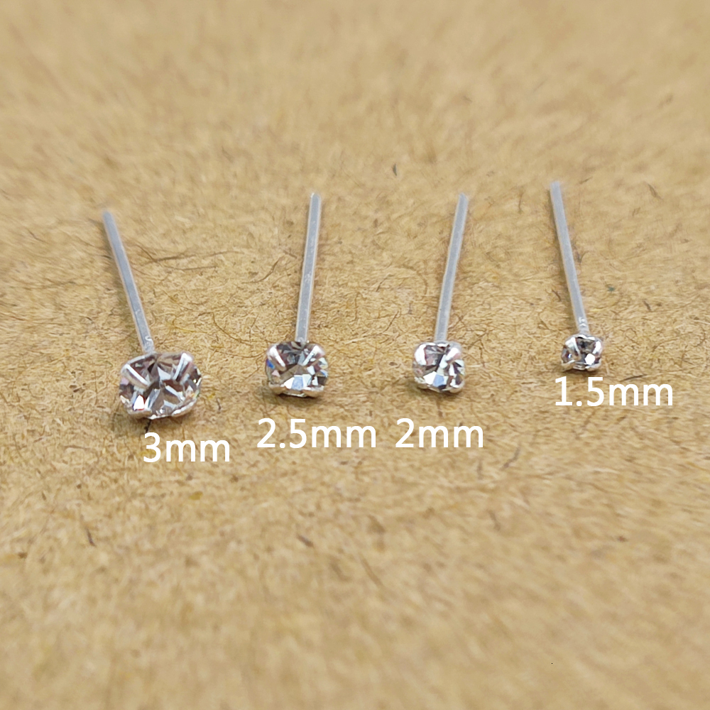 Nose Rings Studs 50pcslot Pin Piercing 925 Sterling Silver 15mm 2mm 25mm m Round Clear Crystal nariz Jewelry 230628