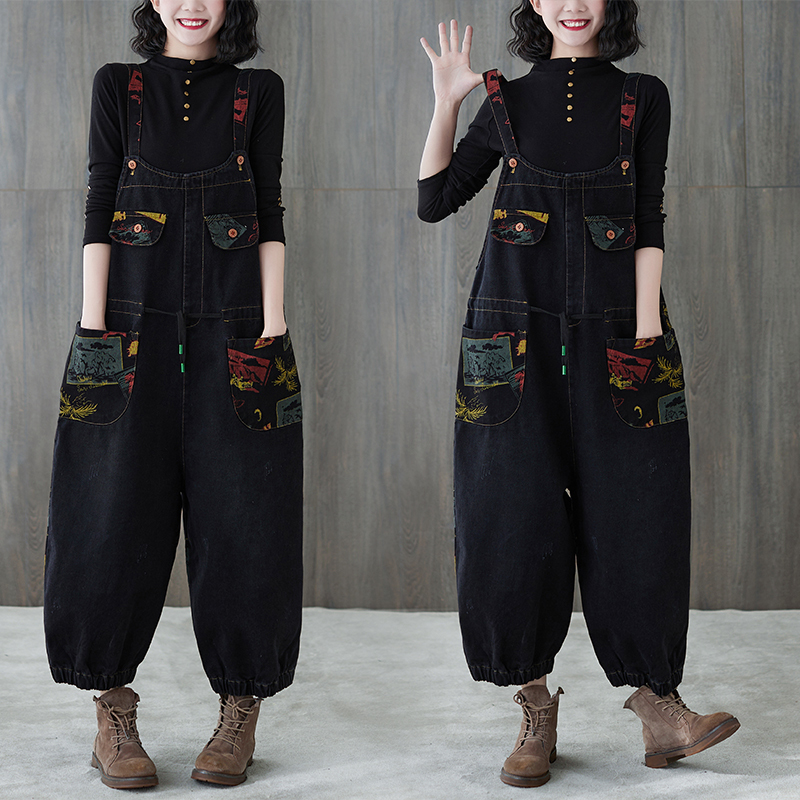 Womens Spring Autumn Harajuku Denim Jumpsuit Black Overalls Streetwear Vintage Print Female Loose Hip Hop Rompers Monos, Deep blue
Womens Spring Autumn Harajuku Denim Jumpsuit Black Overalls Streetwear Vintage Print Female Loose Hip Hop Rompers Monos, Deep blue