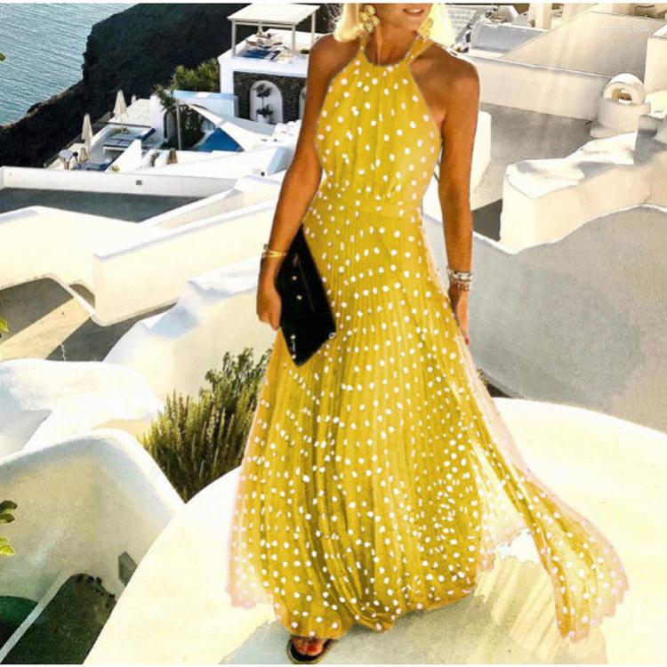 Casual Dresses Polka Dot Print Chiffon Pleated Maxi Dress Women Bohemian Sundress Summer Halter Backless Loose Party Long Elegant, Green
Casual Dresses Polka Dot Print Chiffon Pleated Maxi Dress Women Bohemian Sundress Summer Halter Backless Loose Party Long Elegant, Green