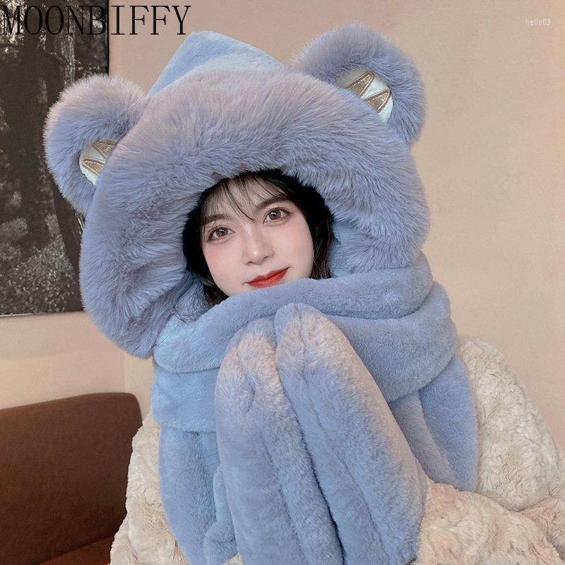 Berets Lovely Winter Warm Thicked Bear Ears Hat Plush Scarf Gloves Caps Cycling Warmth Accessories Casual Simple Women Hats Skullies, White 
Berets Lovely Winter Warm Thicked Bear Ears Hat Plush Scarf Gloves Caps Cycling Warmth Accessories Casual Simple Women Hats Skullies, White