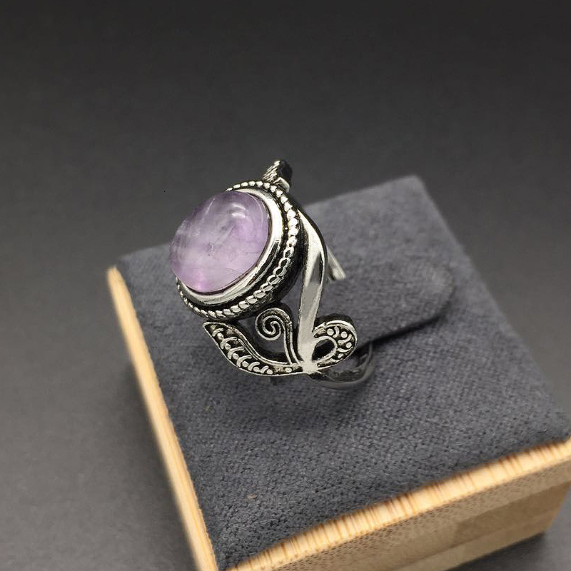 With Side Stones HuiSept Vintage 925 Silver Ring Amethyst Gemstone Flower Shaped Fashion Jewellery Rings for Female Wedding Party Gift Wholesale 23062