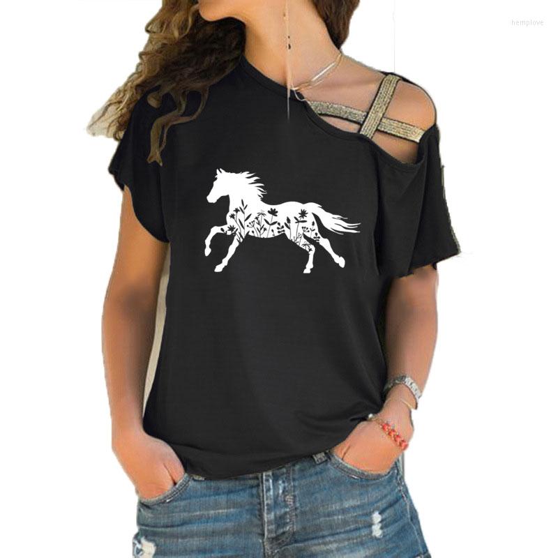 Women' T Shirts 2023 Fashion Wildflower Horse Print Women T-shirt Ladies Casual Tshirt Summer Irregular Skew Cross Bandage Tops
Women' T Shirts 2023 Fashion Wildflower Horse Print Women T-shirt Ladies Casual Tshirt Summer Irregular Skew Cross Bandage Tops