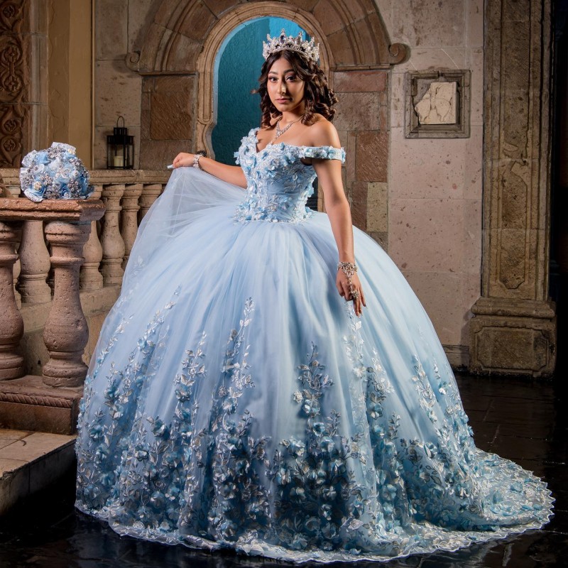 Off The Shoulder Quinceanera Dresses Tulle Appliques 3Dwer Beading Pageant Lace Up Vestidos De 15 Anos Princess Ball Gown