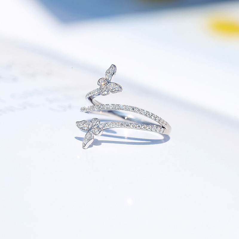 With Side Stones Fashion Double Butterfly Ring for Women Silver Clear Zircon Lab Diamond Wedding Engagement Gift Jewelry Wholesale 230629