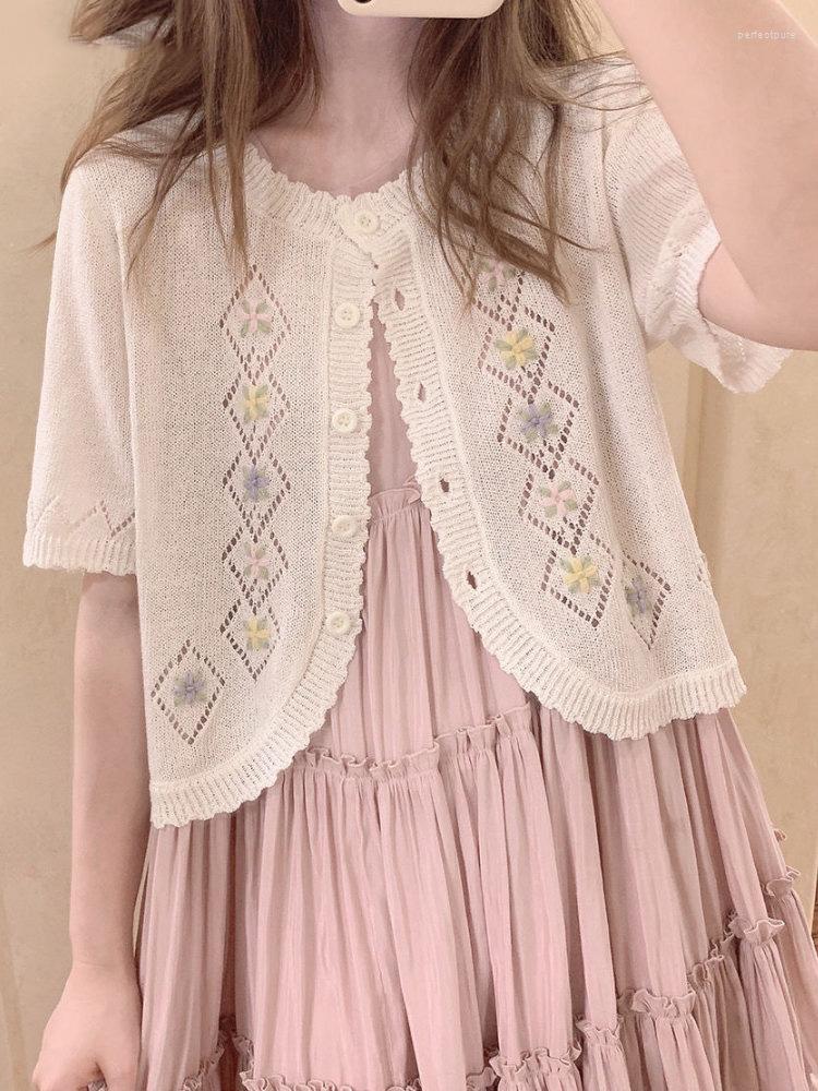 Women's Knits Kawaii Cute Floral Embroidery Cardigan Women Thin Hollow Out Knitted Cardigans 2023 Summer Sweet O-neck Sweater Loose Tops, Creamy-white
Women's Knits Kawaii Cute Floral Embroidery Cardigan Women Thin Hollow Out Knitted Cardigans 2023 Summer Sweet O-neck Sweater Loose Tops, Creamy-white