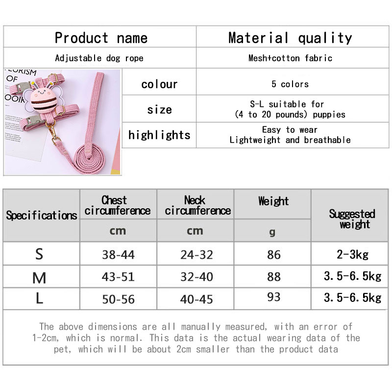New Anti Breakout Adjustable Cat Walking Outdoor Pet Towing Rope Bee I-shaped Chest Strap
