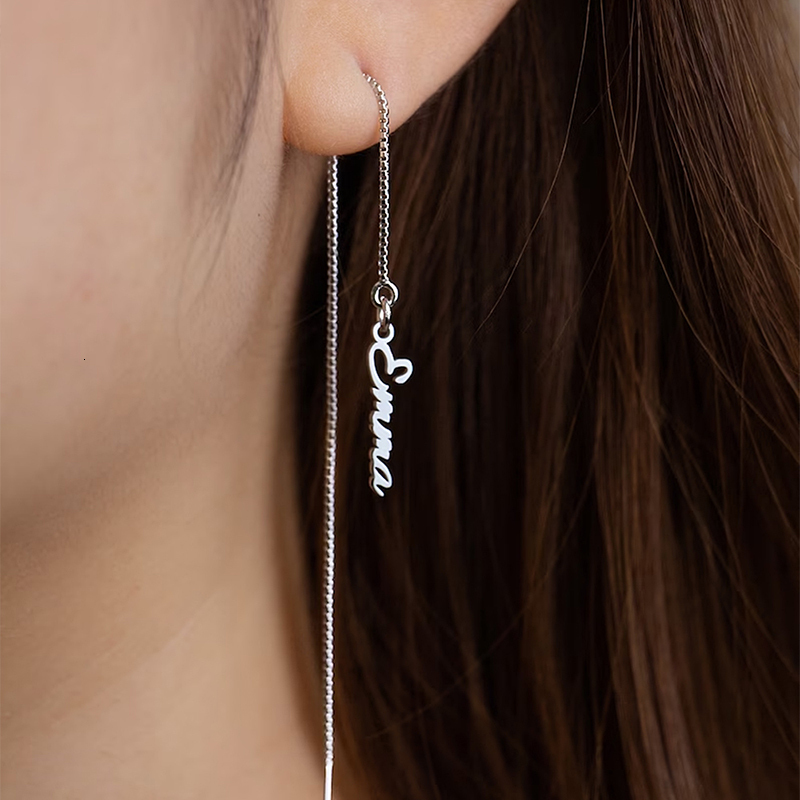 Dangle Chandelier Personalised Chains Tassel Earrings for Women a pair Custom Name Pandent Linear Threader Girls Stainless Steel Jewelry 230629
