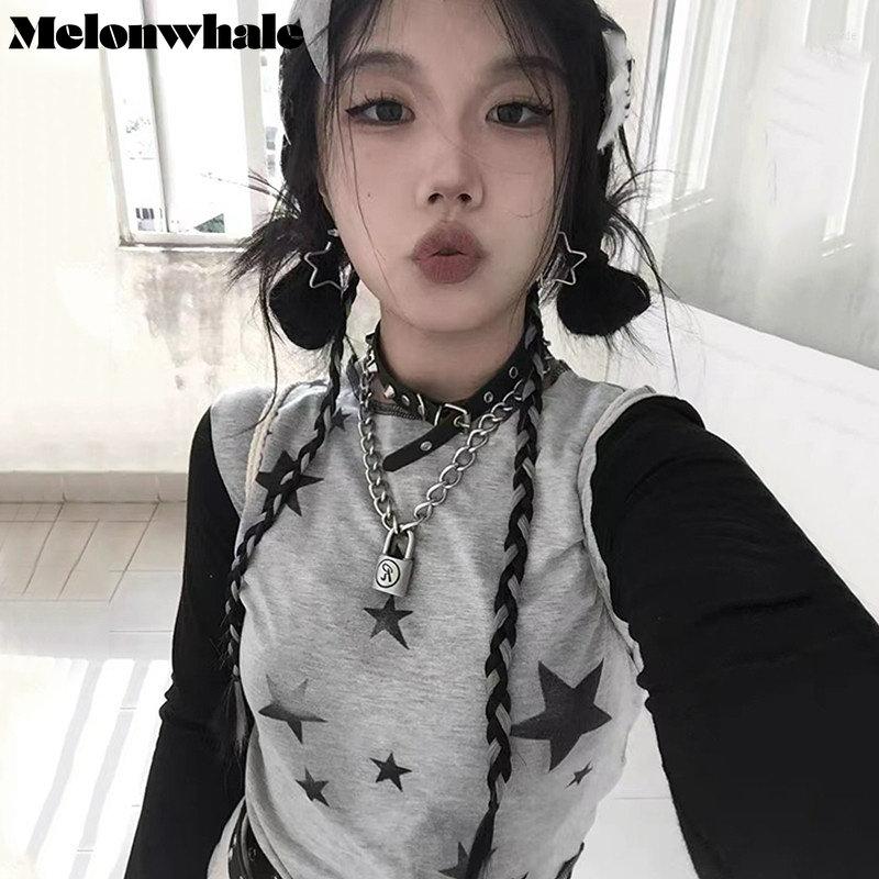 Women' T Shirts MelonWhale Y2k Aesthetics T-shirt Crop Tops Gothic Patchwork Grunge Star Print Tshirt Japanese Harajuku E-girl 2000s M248, Gray 
Women' T Shirts MelonWhale Y2k Aesthetics T-shirt Crop Tops Gothic Patchwork Grunge Star Print Tshirt Japanese Harajuku E-girl 2000s M248, Gray