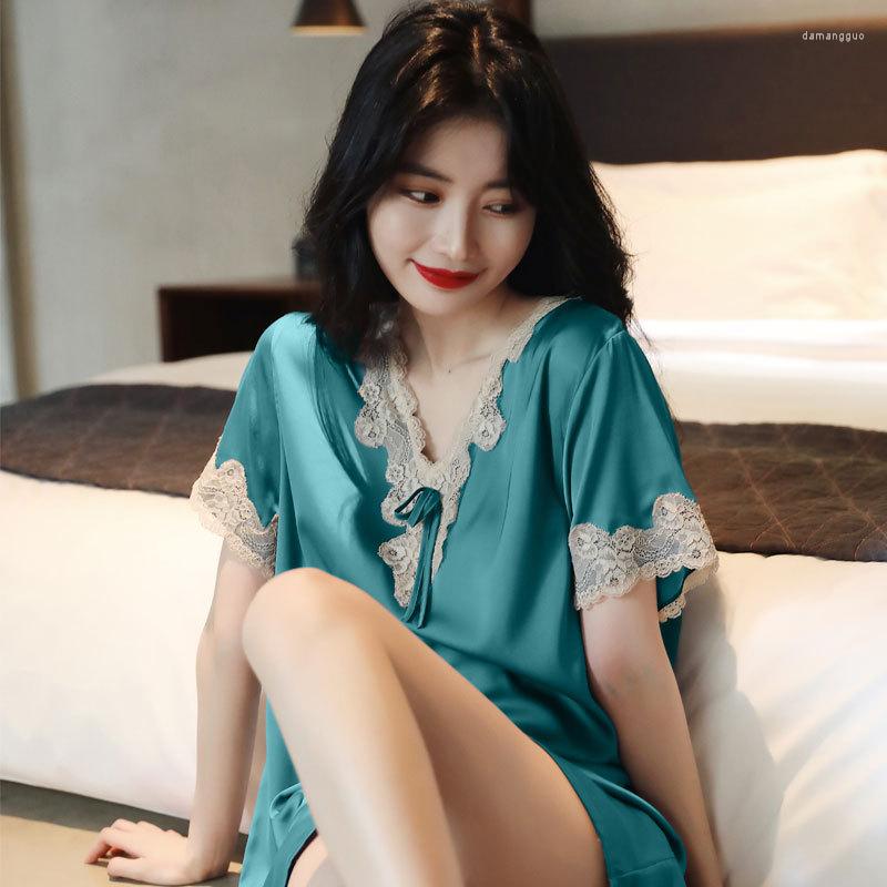 Women's Sleepwear Green V-neck Sleep Dress Women Lace Trim Nightgown Summer Satin Short Sleeve Nightdress Female Loose Home, Pink
Women's Sleepwear Green V-neck Sleep Dress Women Lace Trim Nightgown Summer Satin Short Sleeve Nightdress Female Loose Home, Pink