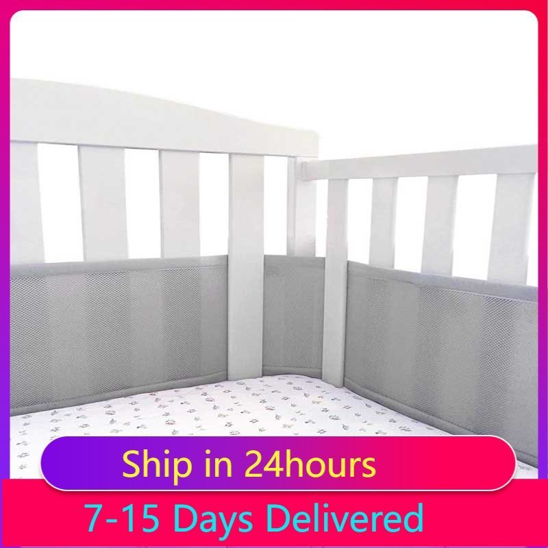 Bed Rails 2PcsSet Baby Mesh Crib Bumper Liner Breathable Summer Infant Bedding Bumpers born Cot Bed Around Protector 230628
