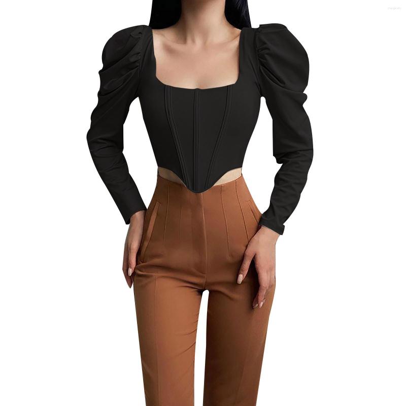 Women' T Shirts Fish Bone Corset Waist Tunics Temperament Black Sexy Bubble Sleeve Short Stretchy For Women Tshirt Elegant Streetwear
Women' T Shirts Fish Bone Corset Waist Tunics Temperament Black Sexy Bubble Sleeve Short Stretchy For Women Tshirt Elegant Streetwear