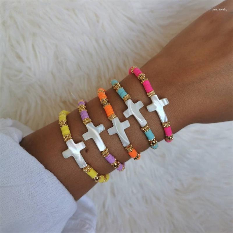 Strand Vlen Natural Shell Cross Bracelets Multicolor Heishi Bracelet For Women Boho Christian Jewelry Vinyl Clay Beads Elastic Pulseras
Strand Vlen Natural Shell Cross Bracelets Multicolor Heishi Bracelet For Women Boho Christian Jewelry Vinyl Clay Beads Elastic Pulseras