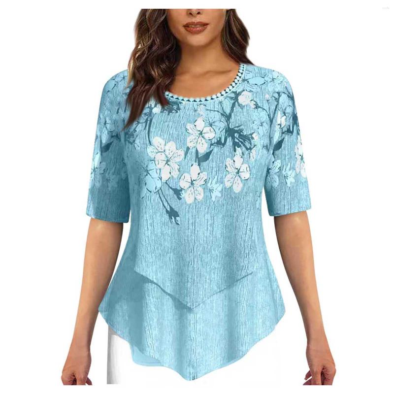 Women' T Shirts V Neck Lace Trim Floral Print Cropped Double Sided Short Sleeve Lightweight Casual Street Style T-Shirt Top, Sky blue 
Women' T Shirts V Neck Lace Trim Floral Print Cropped Double Sided Short Sleeve Lightweight Casual Street Style T-Shirt Top, Sky blue