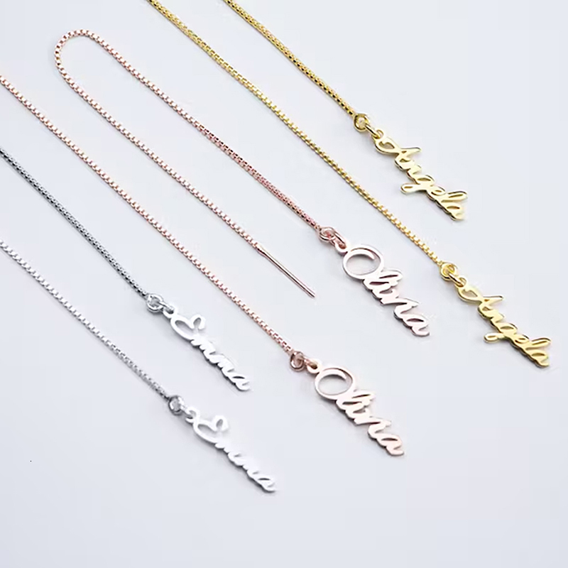 Dangle Chandelier Personalised Chains Tassel Earrings for Women a pair Custom Name Pandent Linear Threader Girls Stainless Steel Jewelry 230629