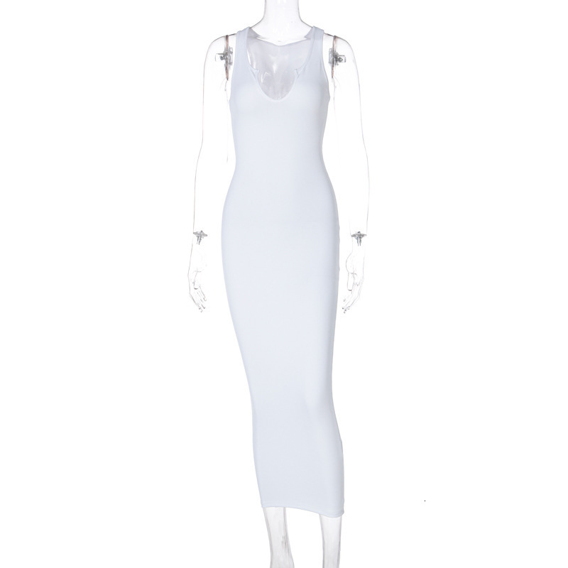 Basic Casual Dresses Birthday Ribbed Bodycon Dress V Neck Skinny Tank Long Women Solid Fashion Outfits Sexy Club Party Maxi 230629