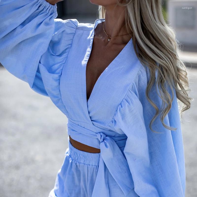 Women's Tracksuits Lantern Sleeve Lace Tops Shorts Outfits Women V Neck Pockets Casual Matching Set Elegant Female Streetwear Solid Two, Blue
Women's Tracksuits Lantern Sleeve Lace Tops Shorts Outfits Women V Neck Pockets Casual Matching Set Elegant Female Streetwear Solid Two, Blue