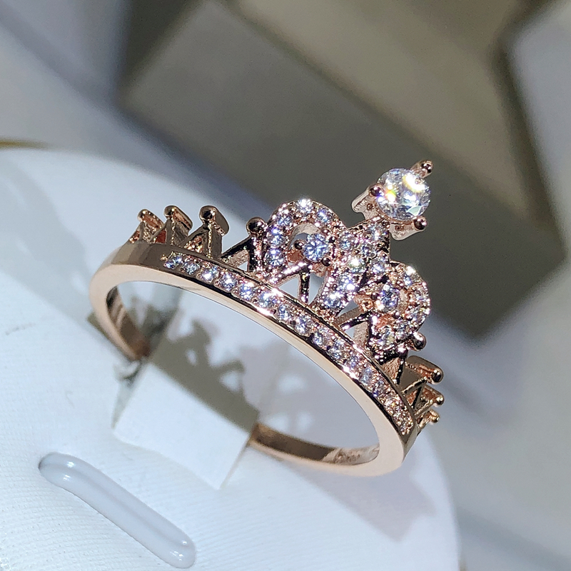 With Side Stones 925 Silver Exquisite Princess Crown Ring For Ladies Rose Gold Zircon Engagement Birthday Jewelry Gift 230629