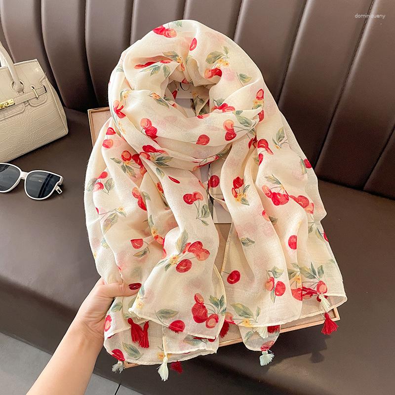 Scarves OMEA Cherry Pattern Scarf Women Spring Autumn Cotton Linen Feeling Long Shawl Cute Printing Hijab With Tassel Luxury
Scarves OMEA Cherry Pattern Scarf Women Spring Autumn Cotton Linen Feeling Long Shawl Cute Printing Hijab With Tassel Luxury