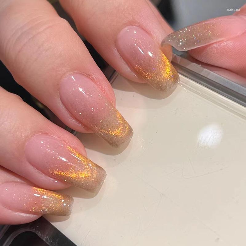 False Nails Long Ballet Gold French Cat's Eye Fake Y2k With Designs Wearable Gradient Glitter Aurora Press On Nail Tips, Style 3
False Nails Long Ballet Gold French Cat's Eye Fake Y2k With Designs Wearable Gradient Glitter Aurora Press On Nail Tips, Style 3