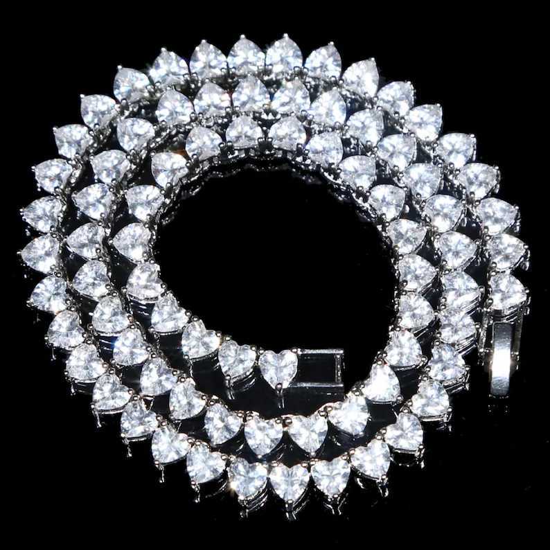 Fashion Fine Jewelry Custom Heart Cut Iced Out Moissanite Tennis Link Chain Hip Hop Sterling Silver 925 Tennis Chain Necklace