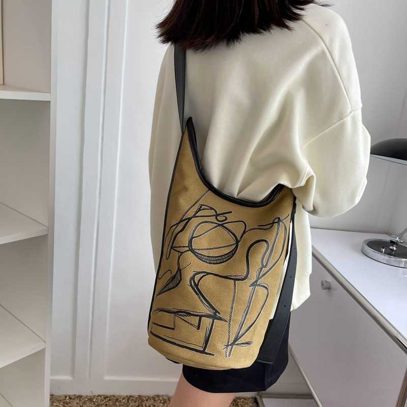 Simple large capacity line printed bucket bag women's new literary style fashion single shoulder bag Leisure Canvas Bag, White5
Simple large capacity line printed bucket bag women's new literary style fashion single shoulder bag Leisure Canvas Bag, White5