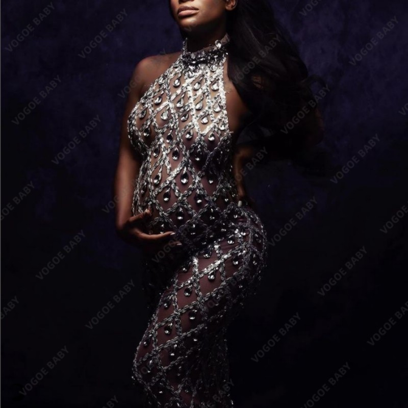 Maternity Dresses Sexy Maternity Pography Dress Perspective Turtleneck Dress Sleeveless Sequined Skinny Dress Baby Shower Dress 230628