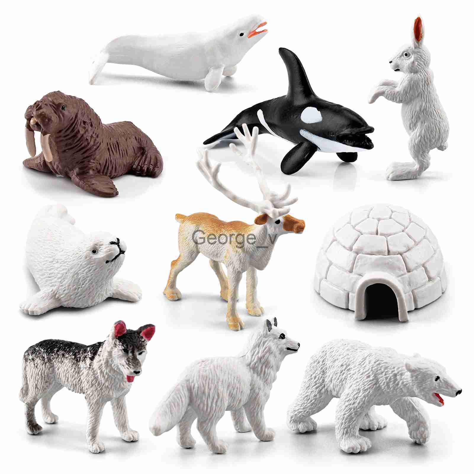 Minifig 26pcs North Pole Animal Toy Figurines Set Penguins Reindeer Beluga Whales Arctic Animal Kit Model Educational Toy Birthday Gifts J230629