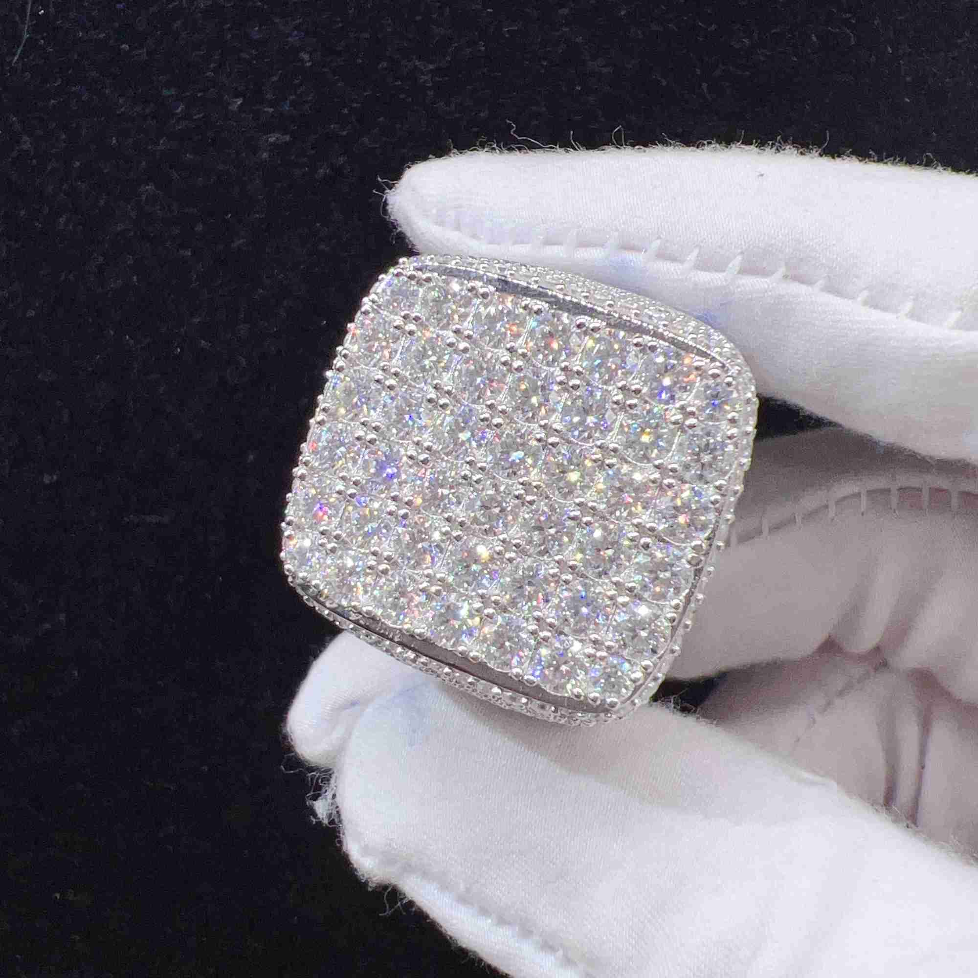 Fashion fine jewelry vvs moissanite iced out rings men gold plated sterg sier dia hip hop ring