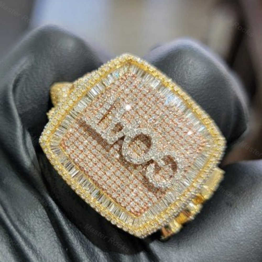 Rapper's Fully Iced Hip Hop Championship Ring 3D Pattern 925 Silver Moissanite Diamond Mens Iced Out Ring