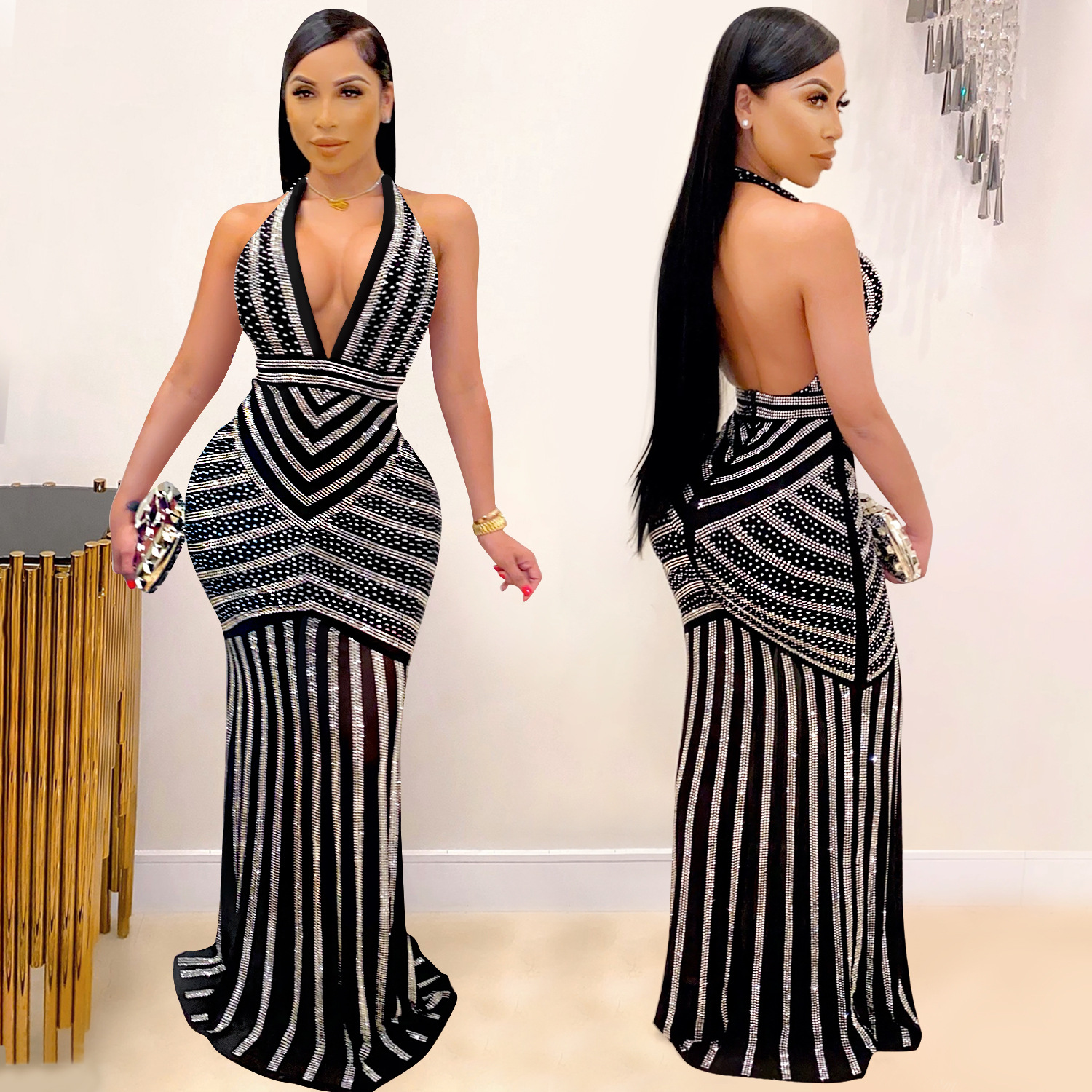 Casual Dresses Women Sexy Hot Drilling Process Sexy Dress Party Club Night Dress