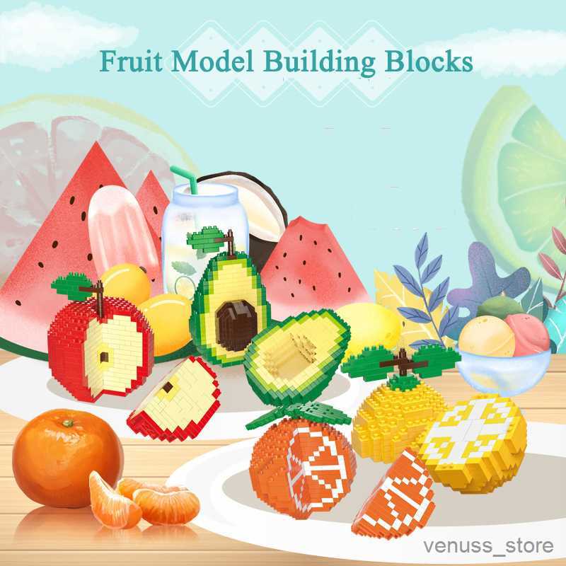Free shipping Fruit Mini Building Blocks Apple Orange Avocado Lemon Model Miniature Particle Assembly Decoration Children's Toy Gift