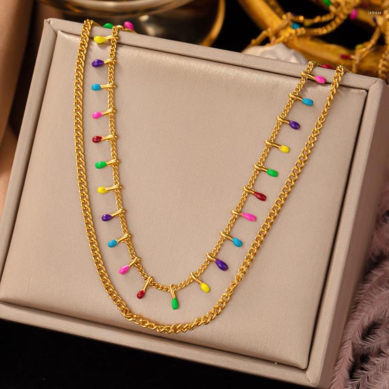 Chains 316L Stainless Steel Boho Colorful Enamel Tassel Choker Necklace Gold Double Layer Waterproof Jewelry For Ins Summer Vacation
Chains 316L Stainless Steel Boho Colorful Enamel Tassel Choker Necklace Gold Double Layer Waterproof Jewelry For Ins Summer Vacation