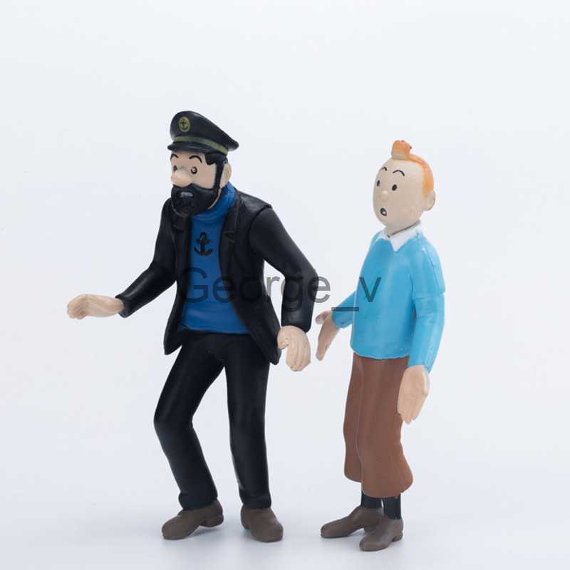 Minifig 6pcs 49cm Anime Cartoon The Adventures of Tin Dupont PVC Action Figures Classic Comic Tin Milou Model Toys Gift For Kids J230629