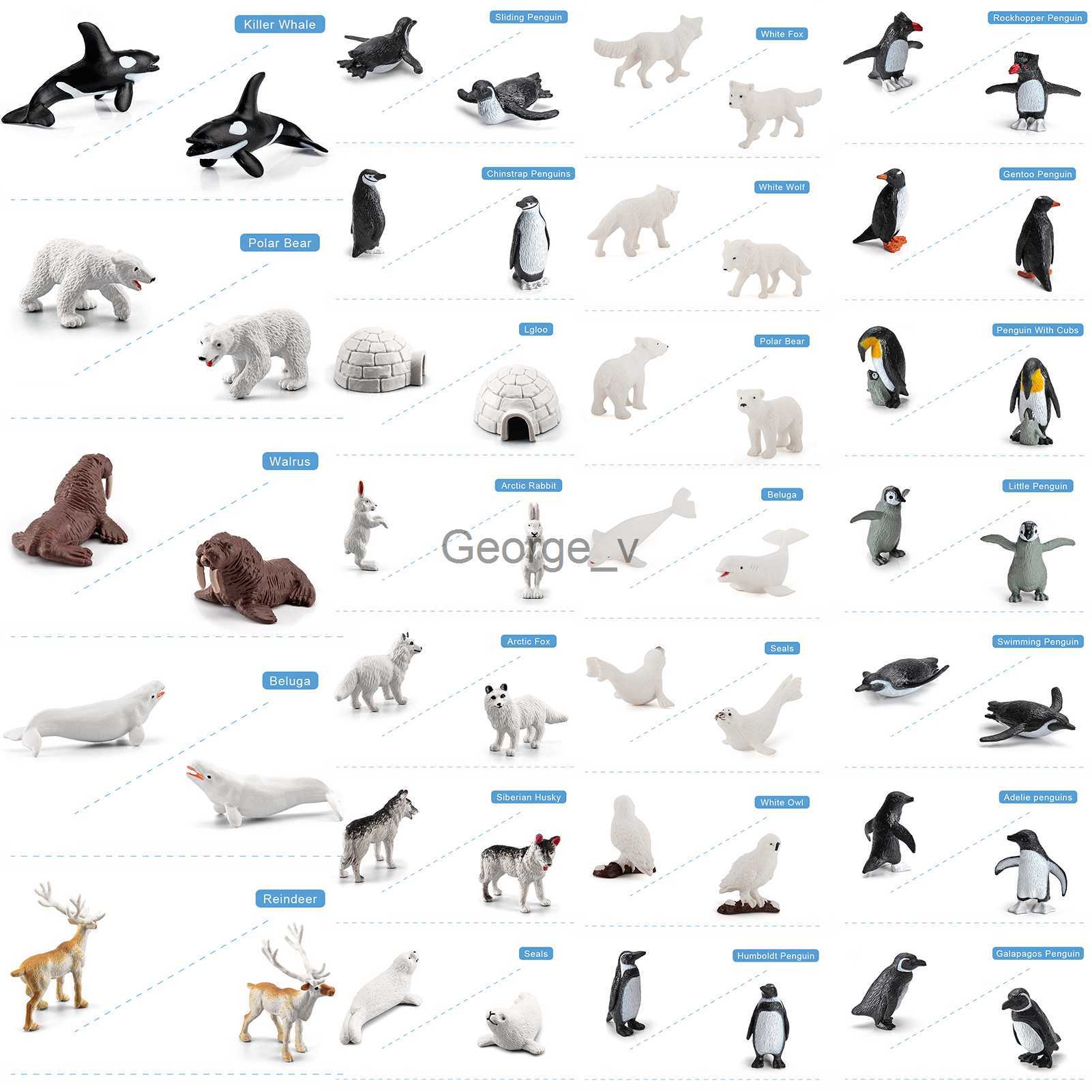 Minifig 26pcs North Pole Animal Toy Figurines Set Penguins Reindeer Beluga Whales Arctic Animal Kit Model Educational Toy Birthday Gifts J230629