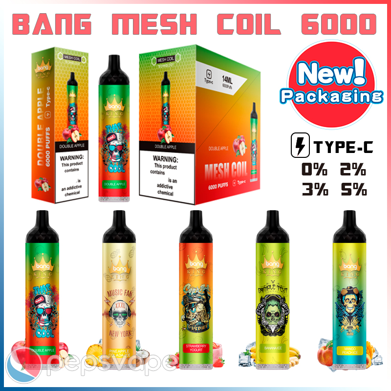 Original Bang Mesh Coil 6000 Puffs Disposable Vape E Cigarette With 1100mAh Rechargeable Battery 14ml Prefilled Pods Cartridge Smoking BC5000
Original Bang Mesh Coil 6000 Puffs Disposable Vape E Cigarette With 1100mAh Rechargeable Battery 14ml Prefilled Pods Cartridge Smoking BC5000