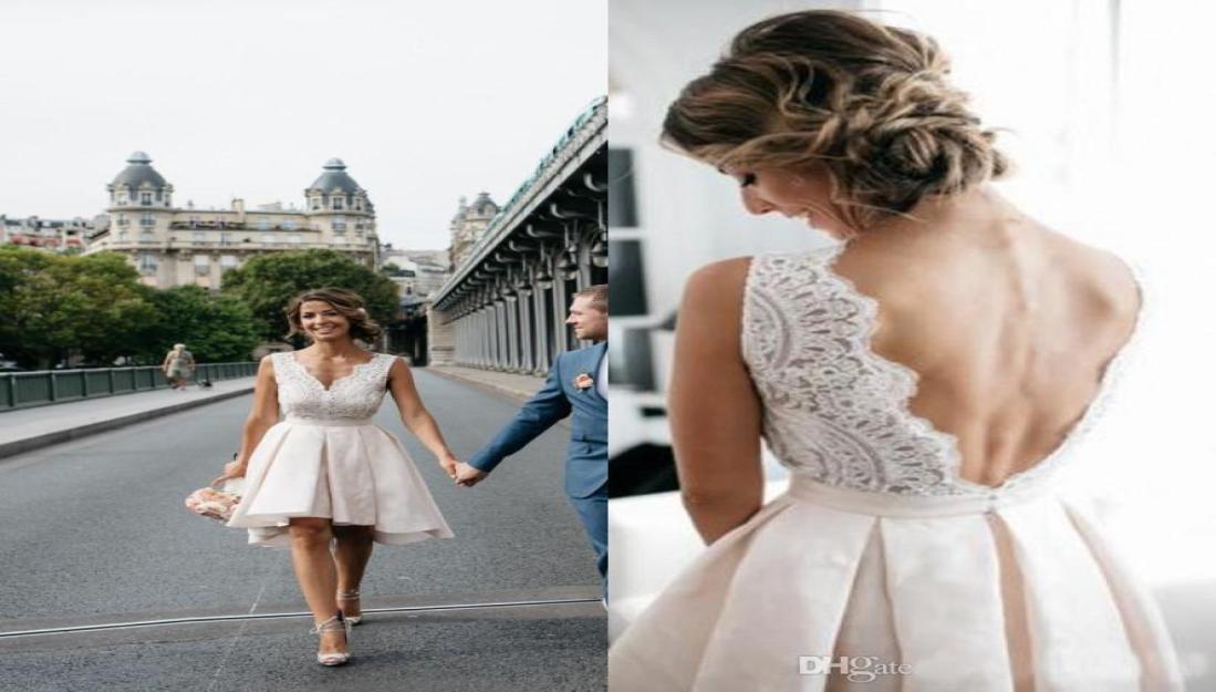 Aline Short Wedding Dress Kneelength Lace Appliques Backless Bridal Gown Satin Vneck Wedding Dresses Custom Made5837462, Ivory
Aline Short Wedding Dress Kneelength Lace Appliques Backless Bridal Gown Satin Vneck Wedding Dresses Custom Made5837462, Ivory