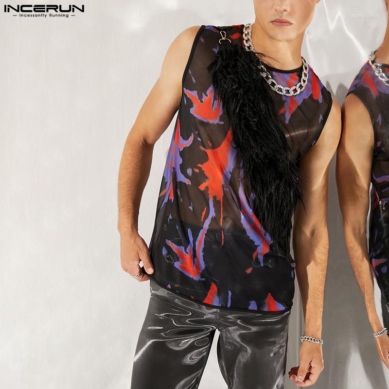 Men' Tank Tops INCERUN 2023 Men Printing Patchwork Feather O-neck Sleeveless See Through Vests Streetwear Stylish Sexy Clothing, Purple
Men' Tank Tops INCERUN 2023 Men Printing Patchwork Feather O-neck Sleeveless See Through Vests Streetwear Stylish Sexy Clothing, Purple
