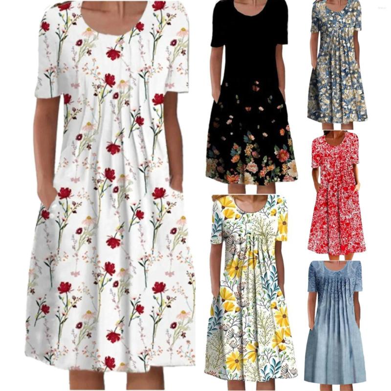 Casual Dresses Summer Women's Round Neck Pocket Short Sleeved Printed Dress Fashion Temperament Long
Casual Dresses Summer Women's Round Neck Pocket Short Sleeved Printed Dress Fashion Temperament Long