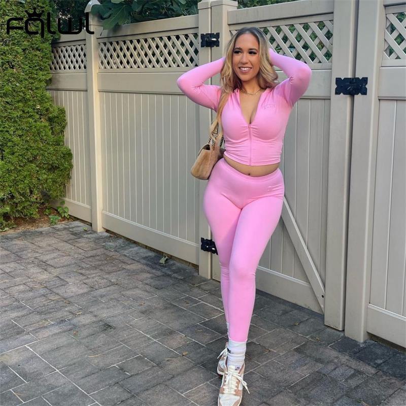 Women s Tracksuits FQLWL Womens Two 2 Piece Sets Sweatsuits Pink Winter Tracksuit For Women Outfits Long Sleeve Top Pants Suits Black Matching 230629