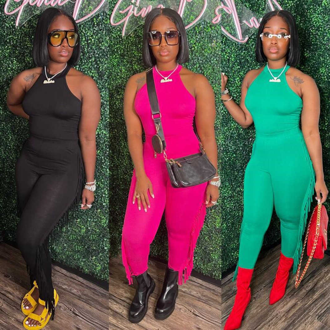 2023 women summer Elastic Tight Set Women' Round Neck Tank Top Tassel Pants Two Piece Set New jumpsuits amp rompers romper, Black7
2023 women summer Elastic Tight Set Women' Round Neck Tank Top Tassel Pants Two Piece Set New jumpsuits amp rompers romper, Black7
