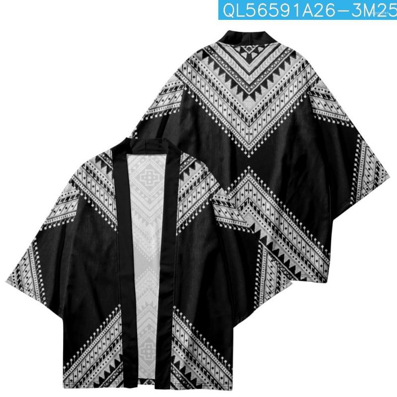 

Ethnic Clothing Japanese Symmetry Geometry Patterns Print Black Kimono Traditional Men Women Yukata Cardigan Asian Cosplay Haori