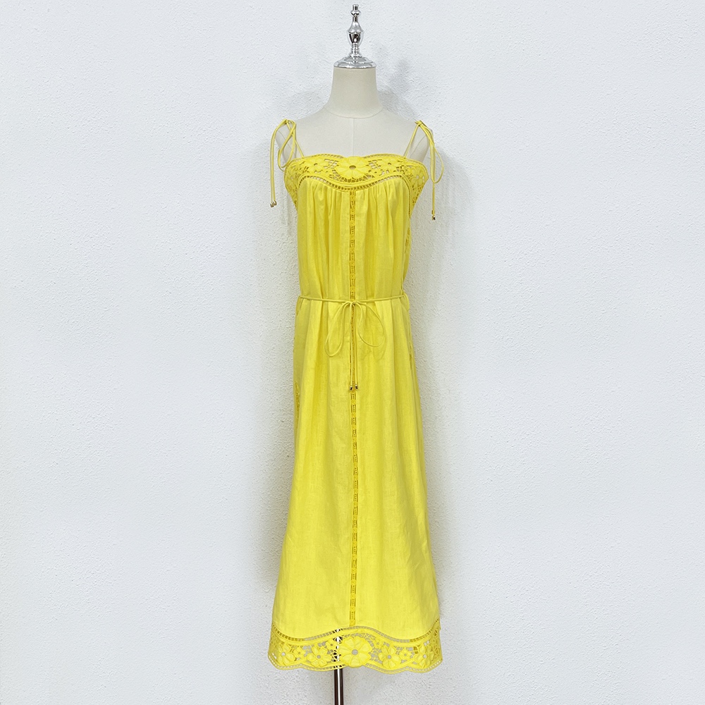 Basic & Casual Dresses Australian Designer Dress Spring/Summer 2023 New Linen Hollow Lace up Holiday Casual Strap Dress, Yellow
Basic & Casual Dresses Australian Designer Dress Spring/Summer 2023 New Linen Hollow Lace up Holiday Casual Strap Dress, Yellow
