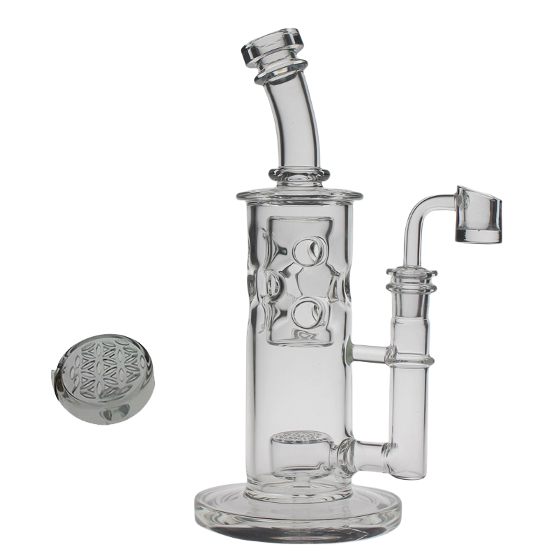 23-24cm Tall SAML Straight Fab Bong Hookahs With 9 Holes SOL Dab Rig Glass Smoking Flower Water Pipe Seed Of Life joint Size 14.4mm Wide Base PG3051(FC-Fab)